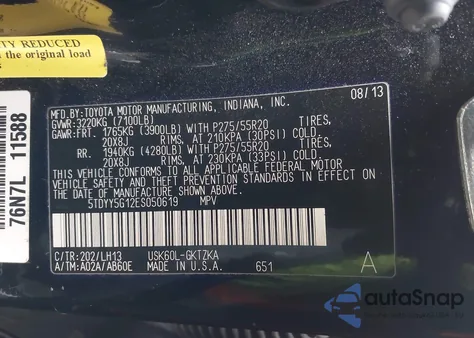 2014 Toyota Sequoia Platinum 5.7L V8 from USA, damaged, VIN 5TDYY5G12ES050619